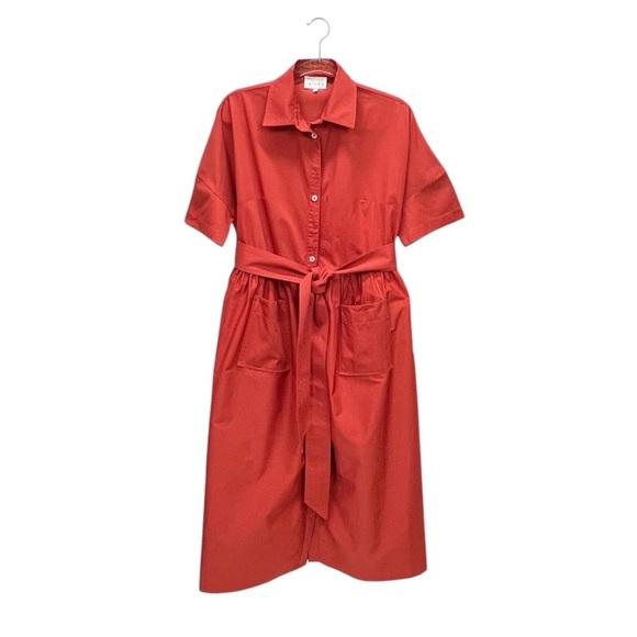 Daphne Wilde Brent Shirt Dress Size 2 (M/L) Oversized Cotton Red Orange Midi EUC - Picture 2 of 9